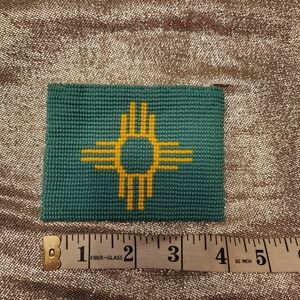 Zia Symbol Beaded Green and Yellow Pouch